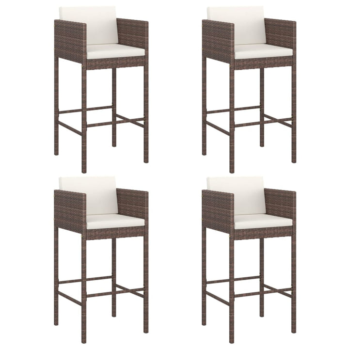 barstole 4 stk. med hynder polyrattan brun