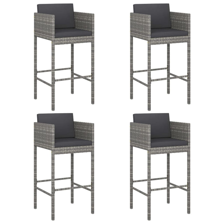 barstole 4 stk. med hynder polyrattan grå