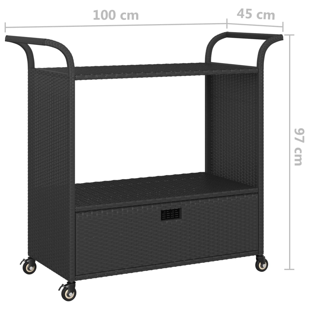 barvogn med skuffe 100x45x97 cm polyrattan sort