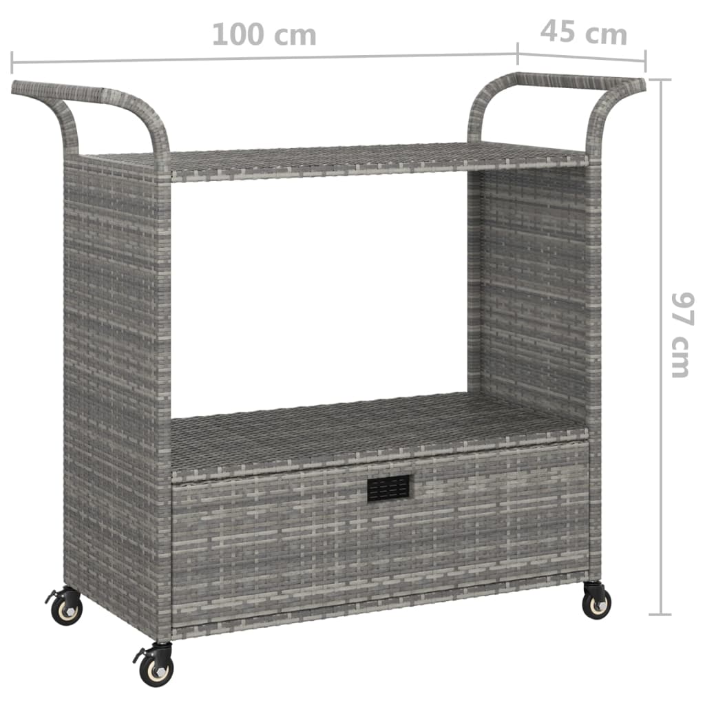 barvogn med skuffe 100x45x97 cm polyrattan grå