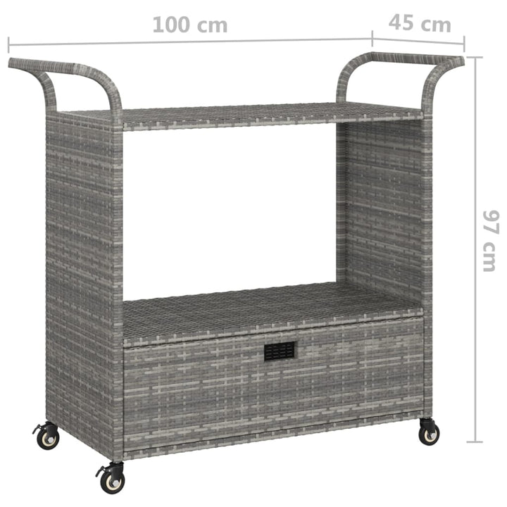 barvogn med skuffe 100x45x97 cm polyrattan grå