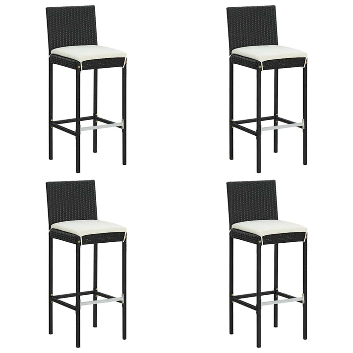 barstole til haven med hynder 4 stk. polyrattan sort