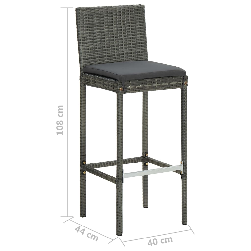 barstole til haven med hynder 4 stk. polyrattan grå