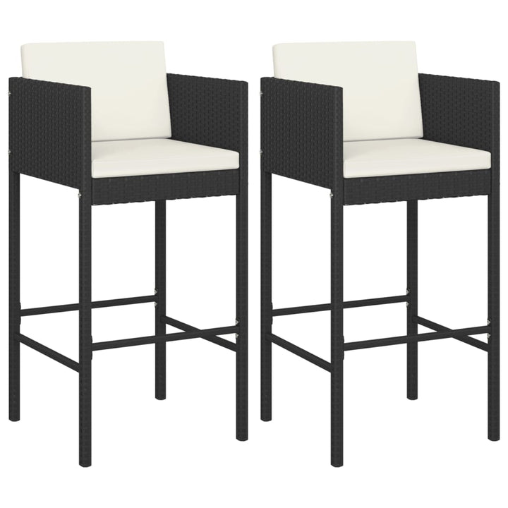 barstole 2 stk. med hynder polyrattan sort