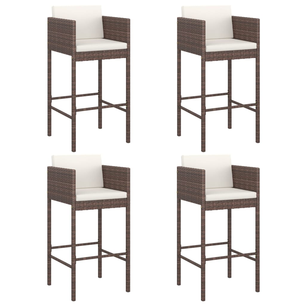 barstole 4 stk. med hynder polyrattan brun