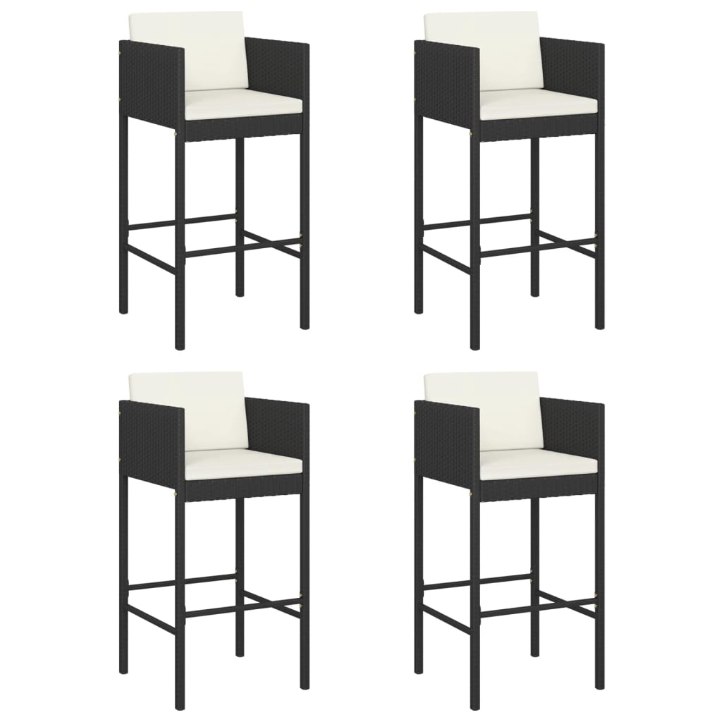 barstole med hynder 4 stk. polyrattan sort