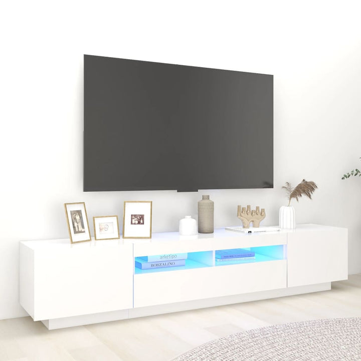 tv-skab med LED-lys 200x35x40 cm hvid