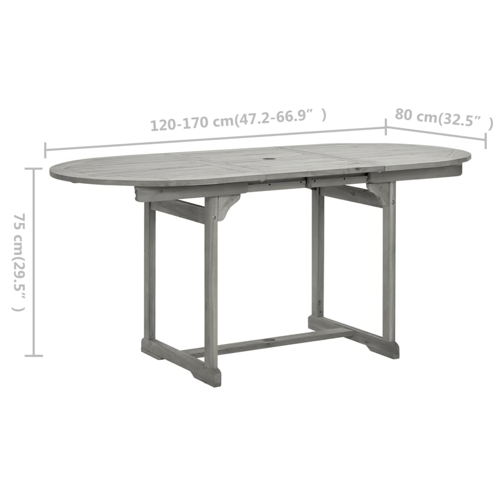 havebord (120-170)x80x75 cm massivt akacietræ