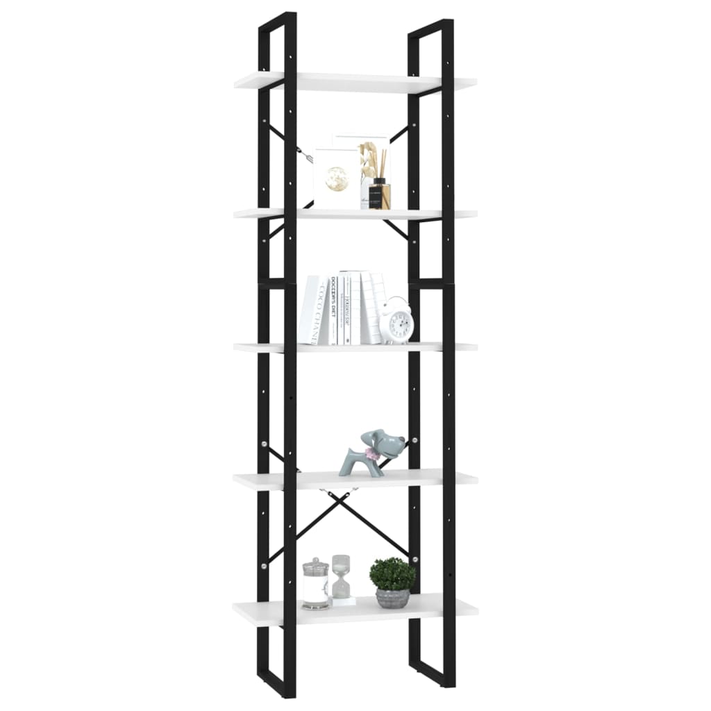 bogreol med 5 hylder 60x30x175 cm konstrueret træ hvid