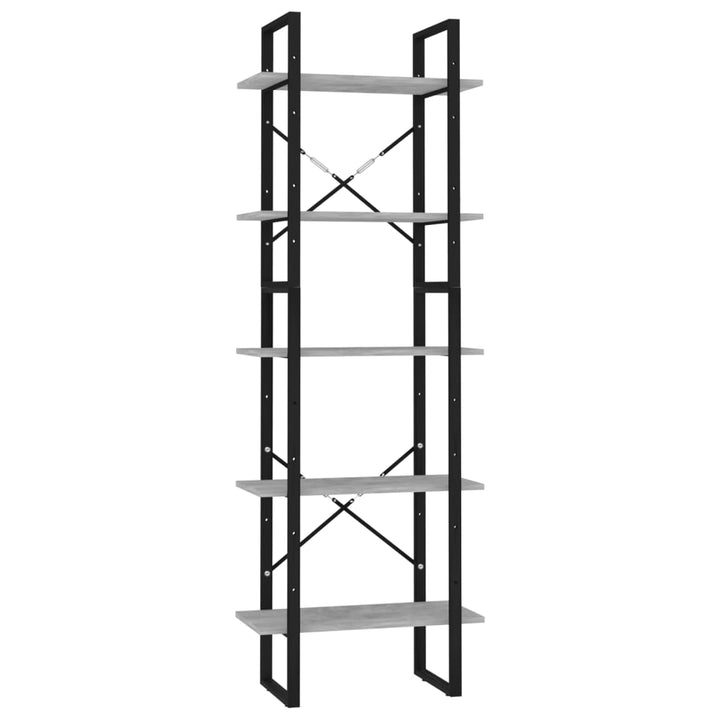 bogreol med 5 hylder 60x30x175 cm konstrueret træ betongrå