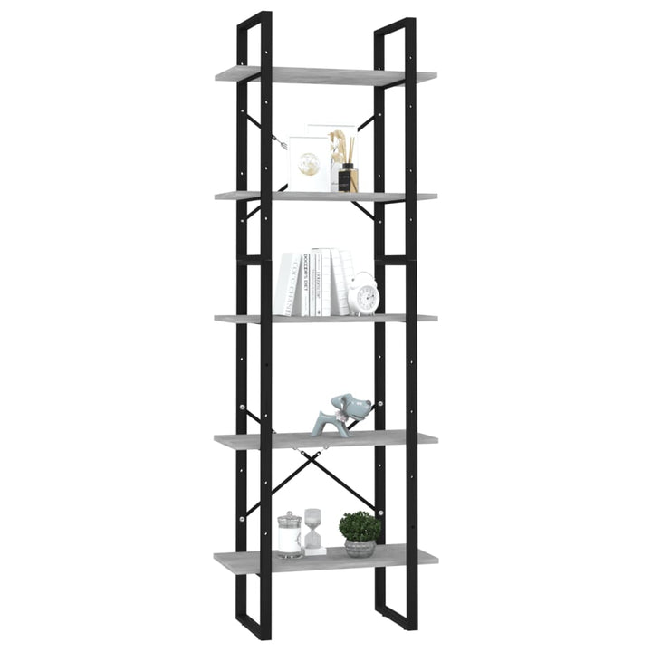 bogreol med 5 hylder 60x30x175 cm konstrueret træ betongrå