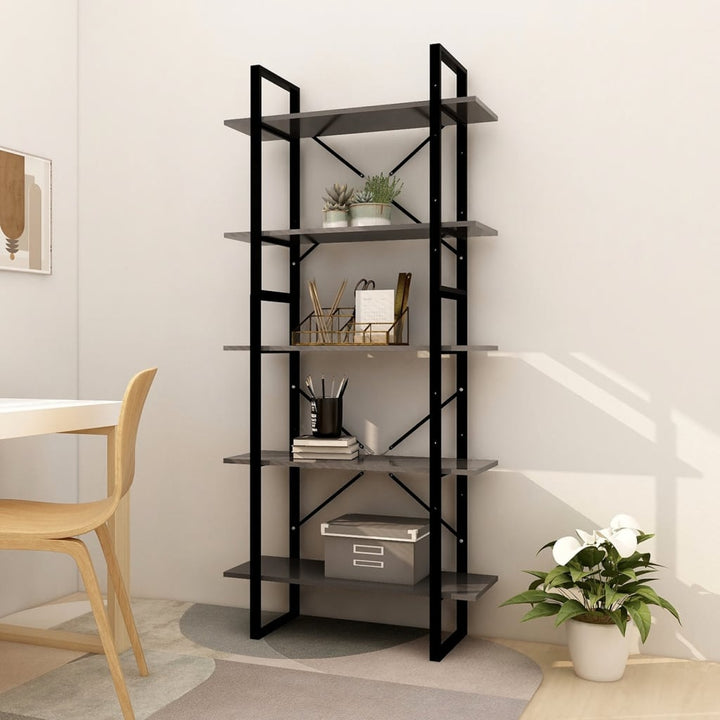 bogreol med 5 hylder 80x30x175 cm konstrueret træ grå