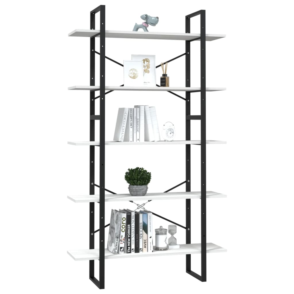 bogreol med 5 hylder 100x30x175 cm massivt fyrretræ hvid