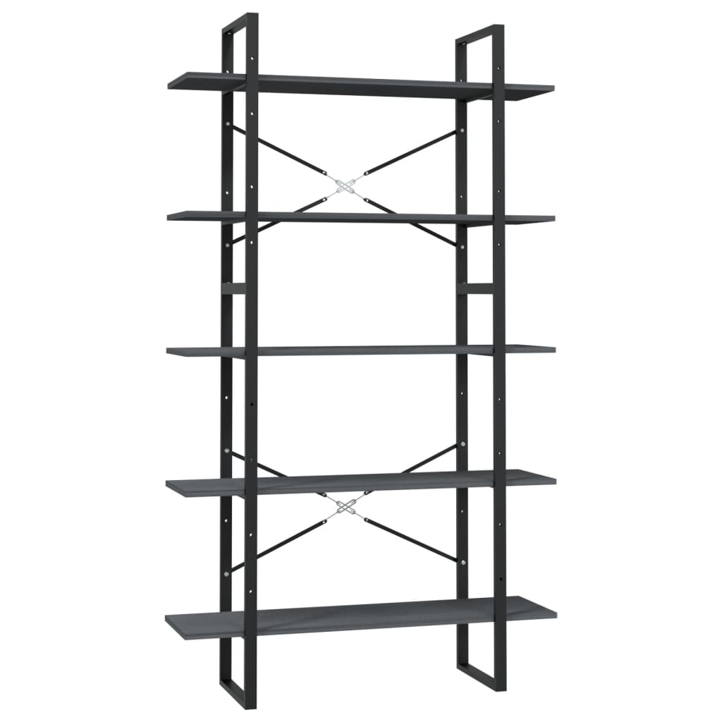bogreol med 5 hylder 100x30x175 cm massivt fyrretræ grå
