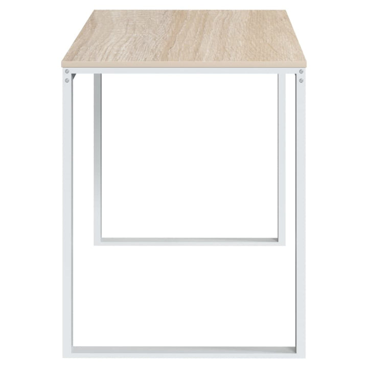 computerbord 110x60x73 cm spånplade hvid og egetræsfarvet