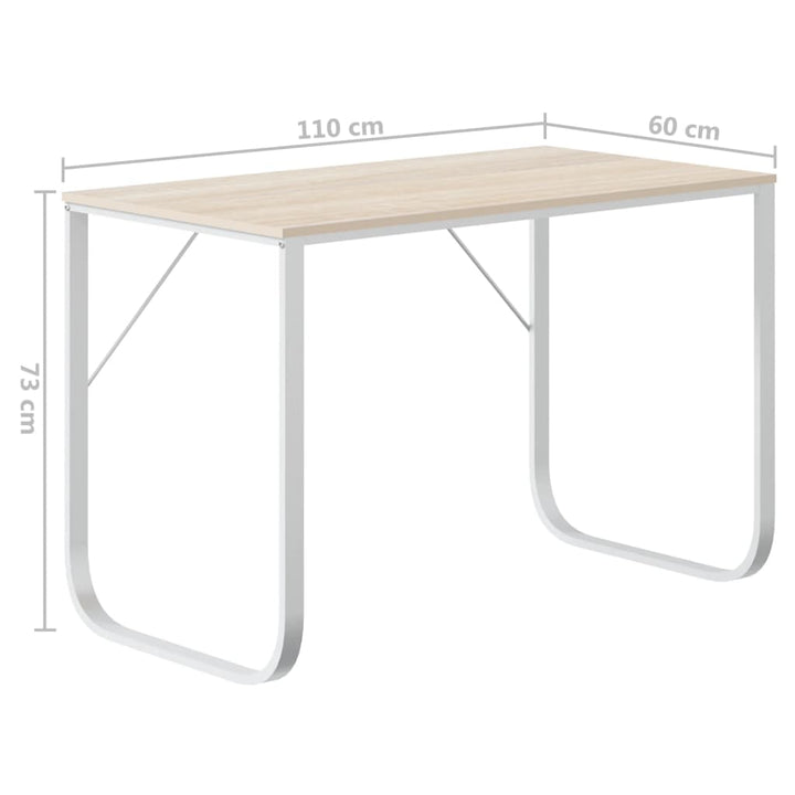 computerbord 110x60x73 cm spånplade hvid og egetræsfarvet