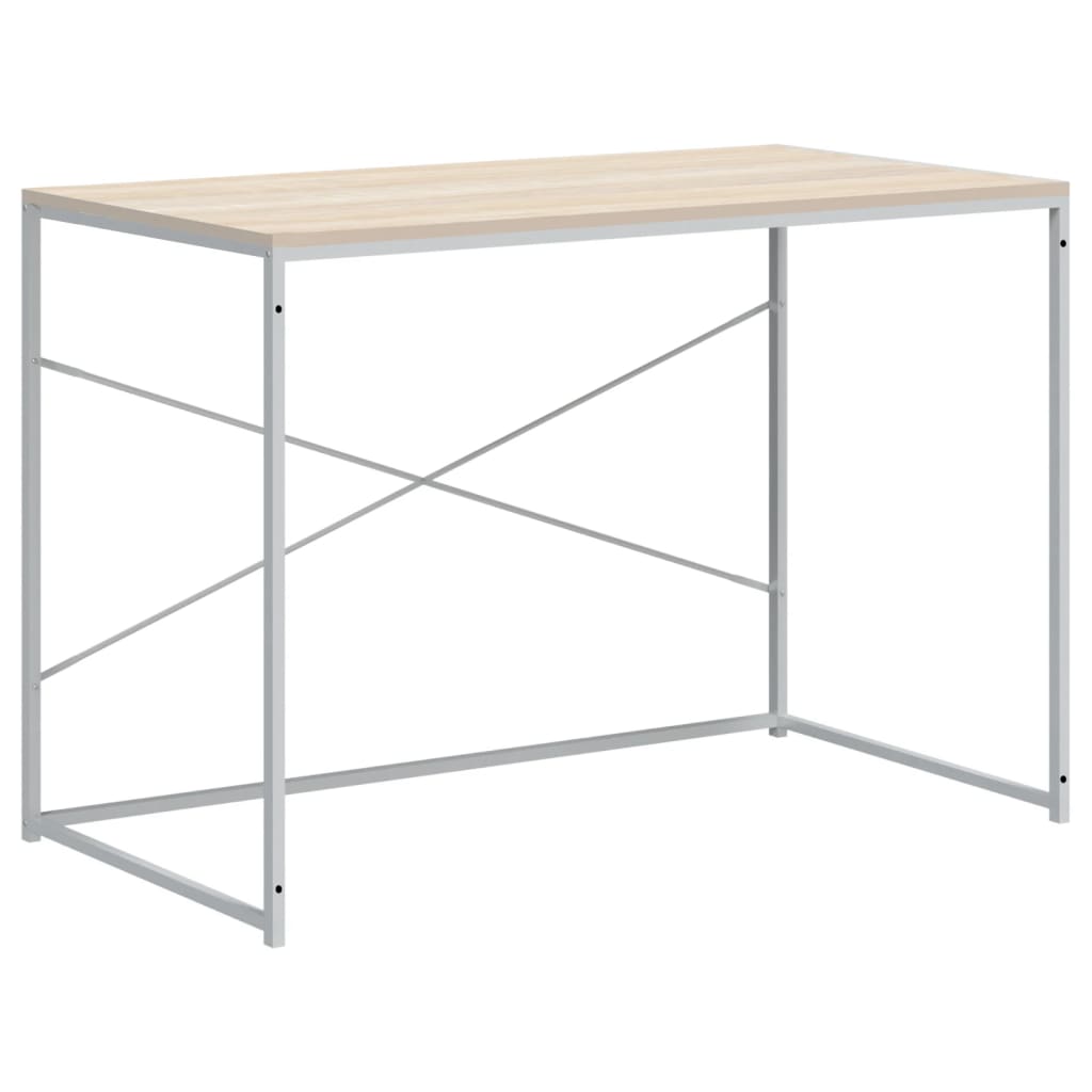 computerbord 110x60x70 cm konstrueret træ hvid og egetræsfarvet