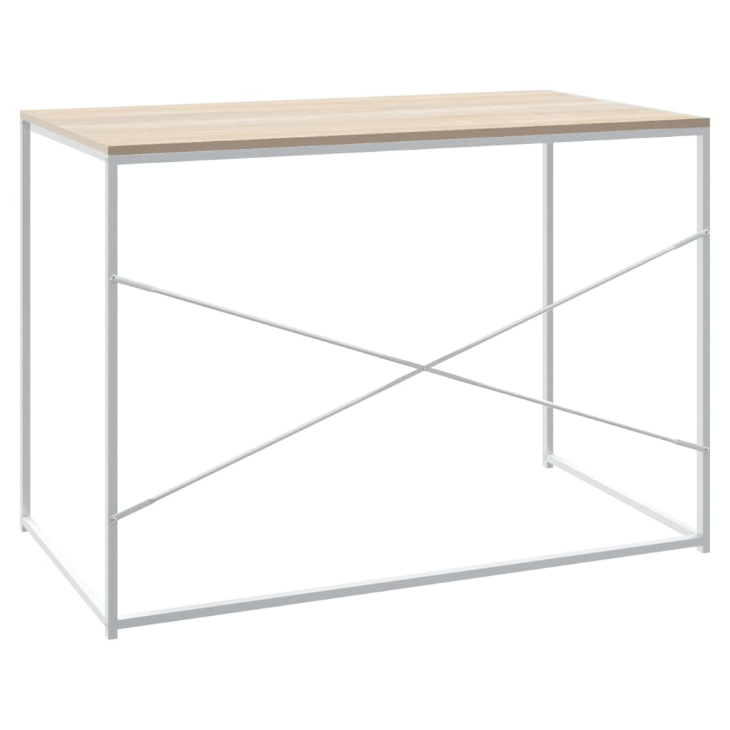 computerbord 110x60x70 cm konstrueret træ hvid og egetræsfarvet