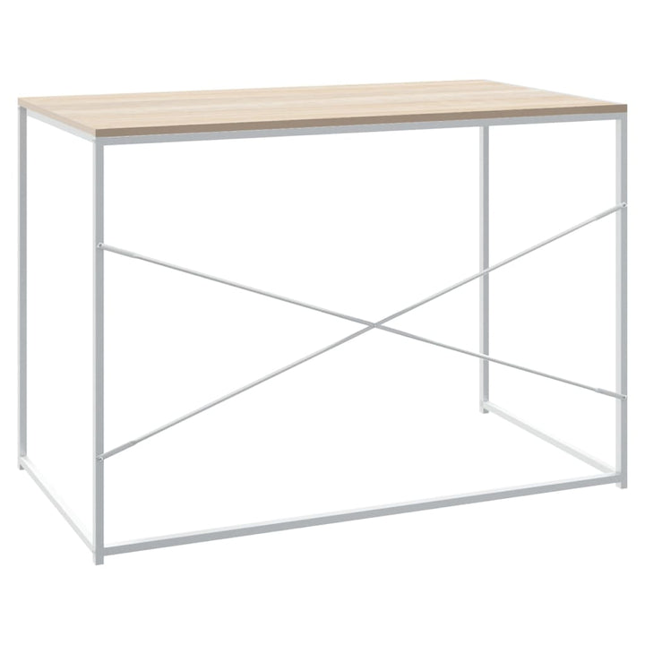 computerbord 110x60x70 cm konstrueret træ hvid og egetræsfarvet