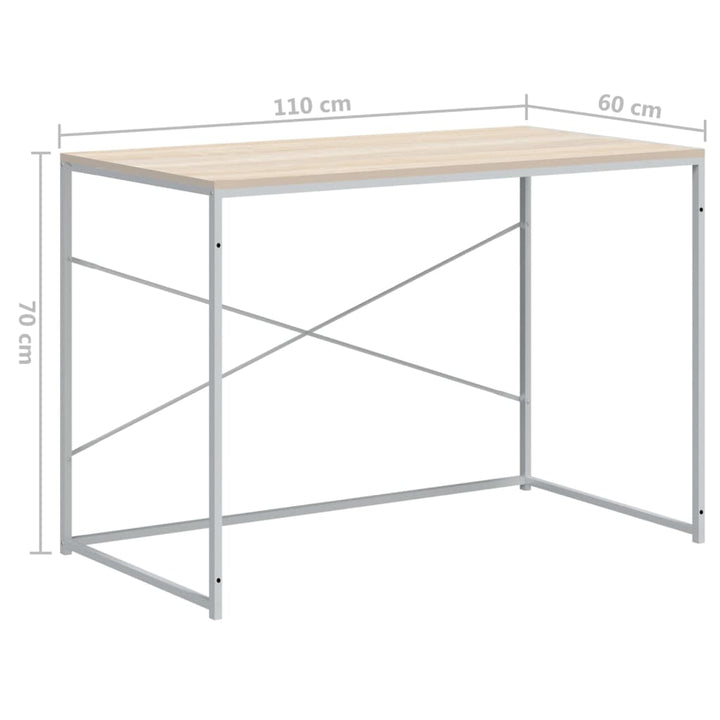 computerbord 110x60x70 cm konstrueret træ hvid og egetræsfarvet