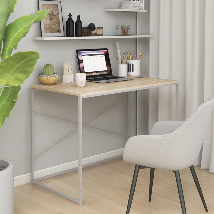 computerbord 110x60x70 cm konstrueret træ hvid og egetræsfarvet