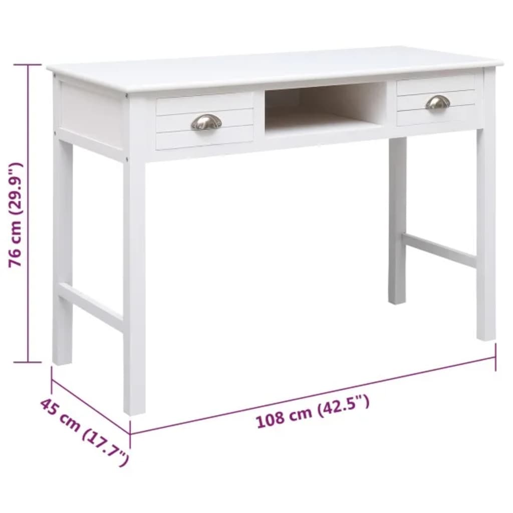 skrivebord 108x45x76 cm massivt kejsertræ hvid