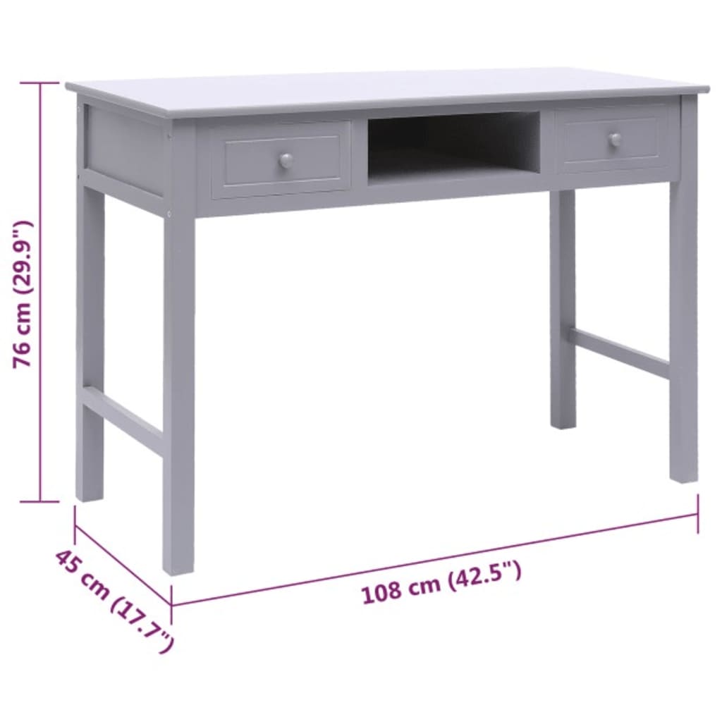 skrivebord 108x45x76 cm massivt kejsertræ grå
