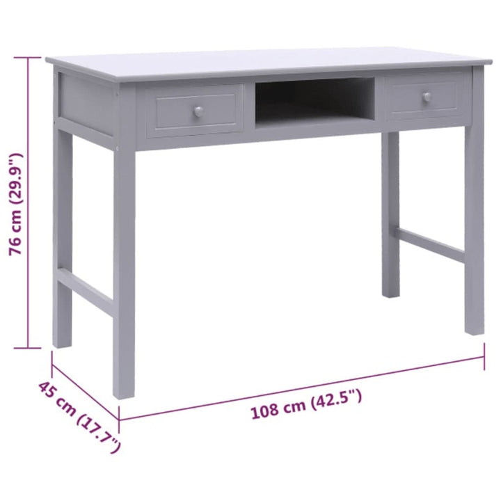 skrivebord 108x45x76 cm massivt kejsertræ grå