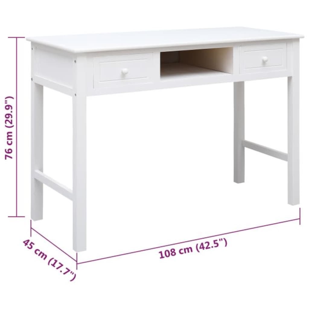 skrivebord 108x45x76 cm massivt kejsertræ hvid