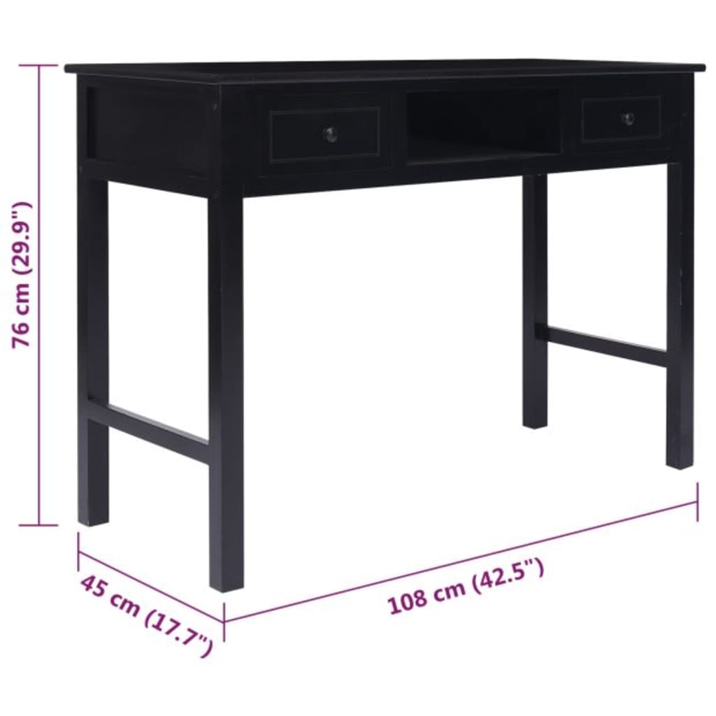 skrivebord 108x45x76 cm massivt kejsertræ sort