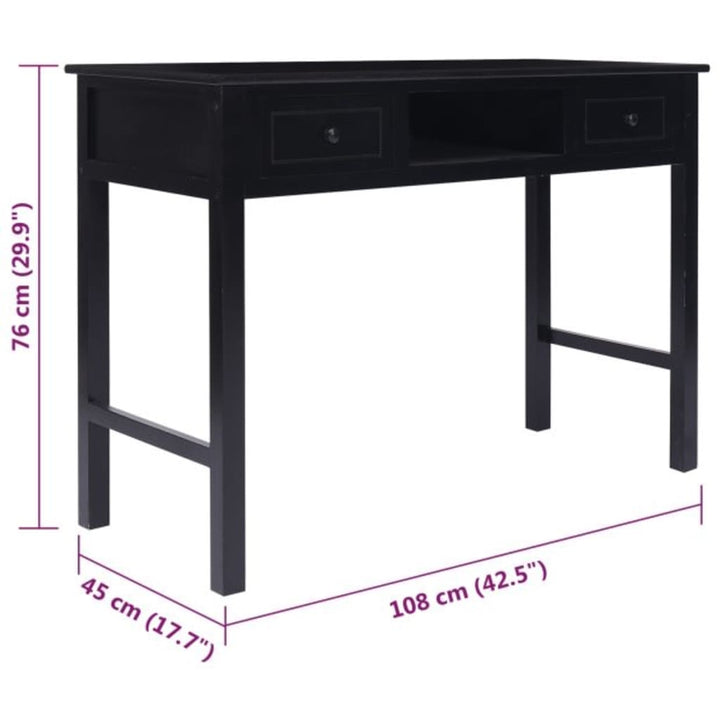 skrivebord 108x45x76 cm massivt kejsertræ sort