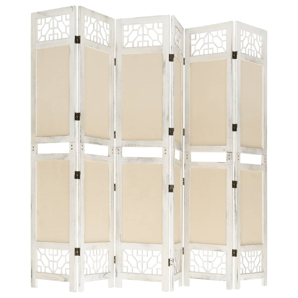 6-panels rumdeler 210x165 cm stof cremefarvet