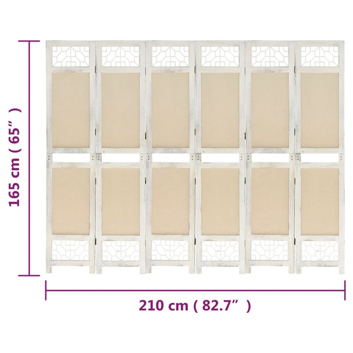 6-panels rumdeler 210x165 cm stof cremefarvet