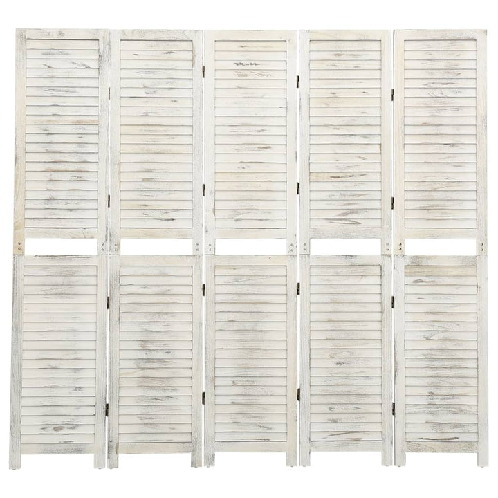 5-panels rumdeler 178,5x166 cm massivt træ antik hvid
