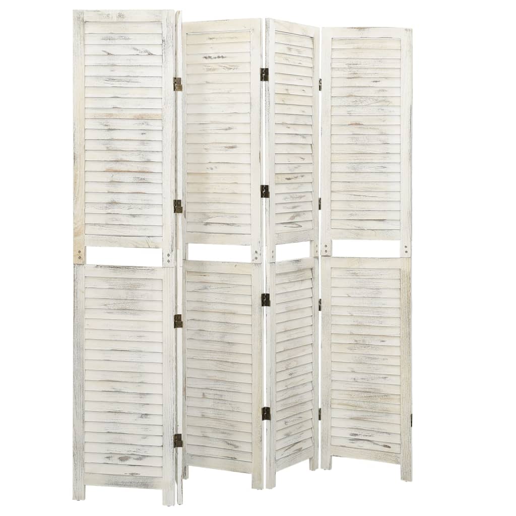 5-panels rumdeler 178,5x166 cm massivt træ antik hvid