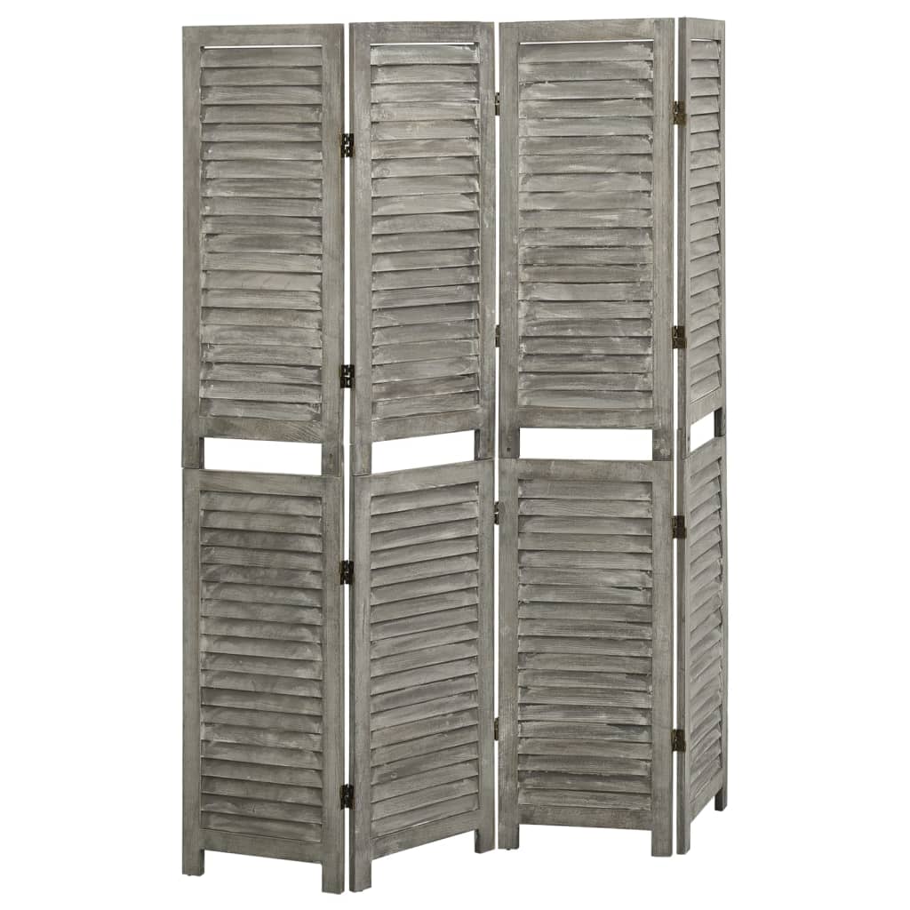 4-panels rumdeler 143x166 cm massivt træ grå