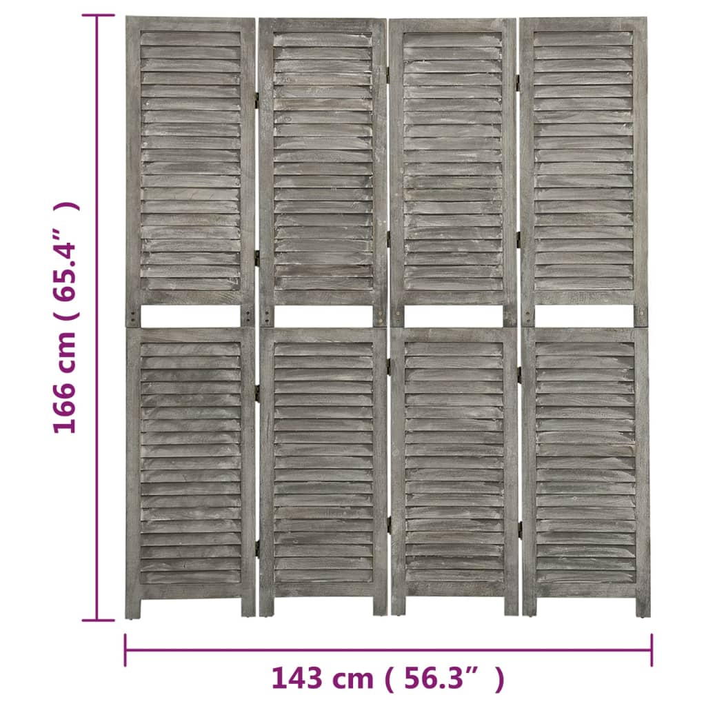 4-panels rumdeler 143x166 cm massivt træ grå