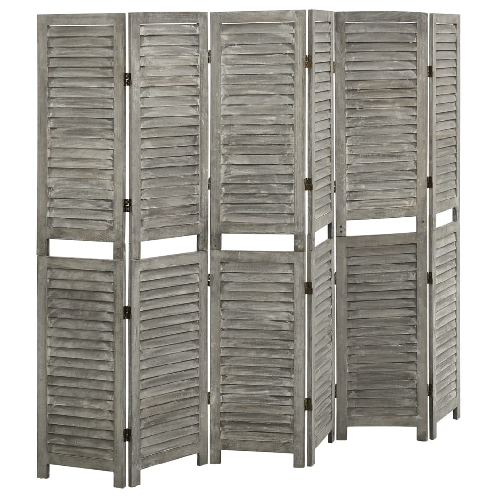 6-panels rumdeler 214x166 cm massivt træ grå