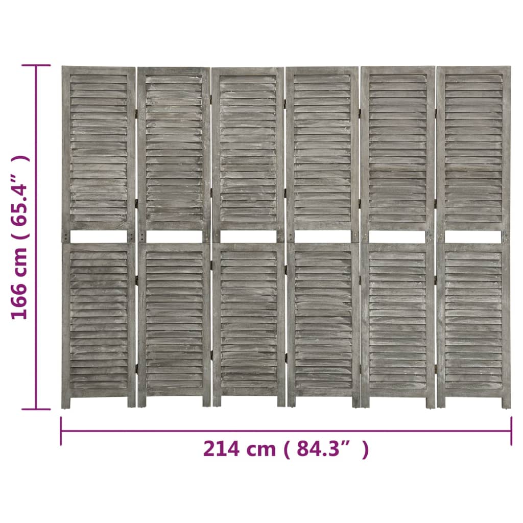 6-panels rumdeler 214x166 cm massivt træ grå