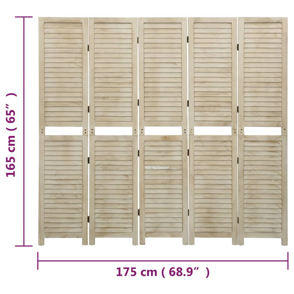 5-panels rumdeler 175x165 cm massivt kejsertræ