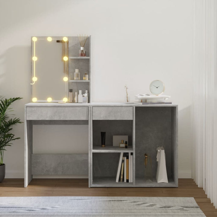 makeupbord med LED-lys og skab konstrueret træ betongrå
