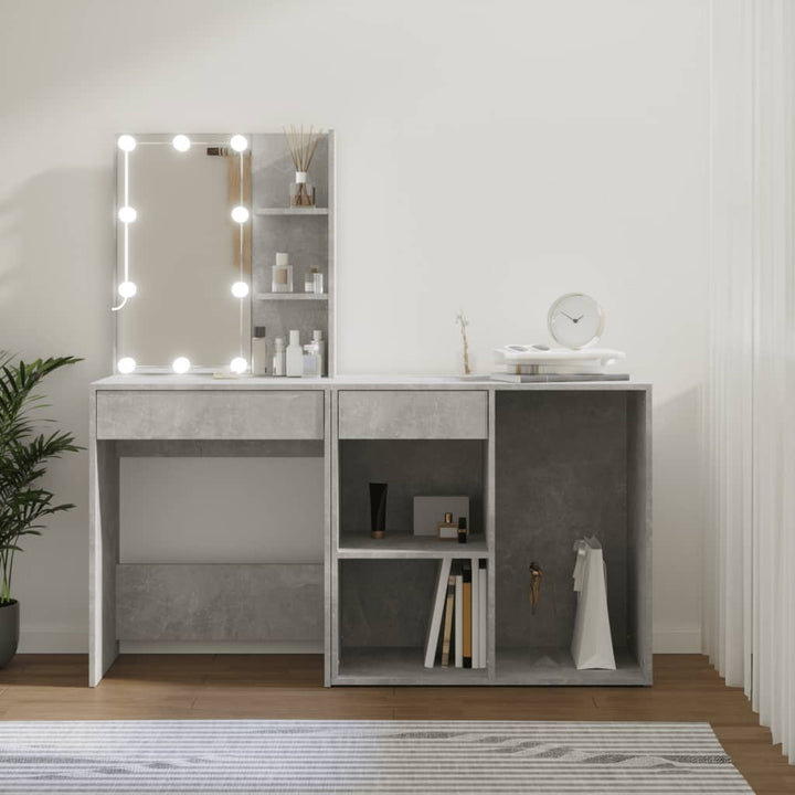 makeupbord med LED-lys og skab konstrueret træ betongrå