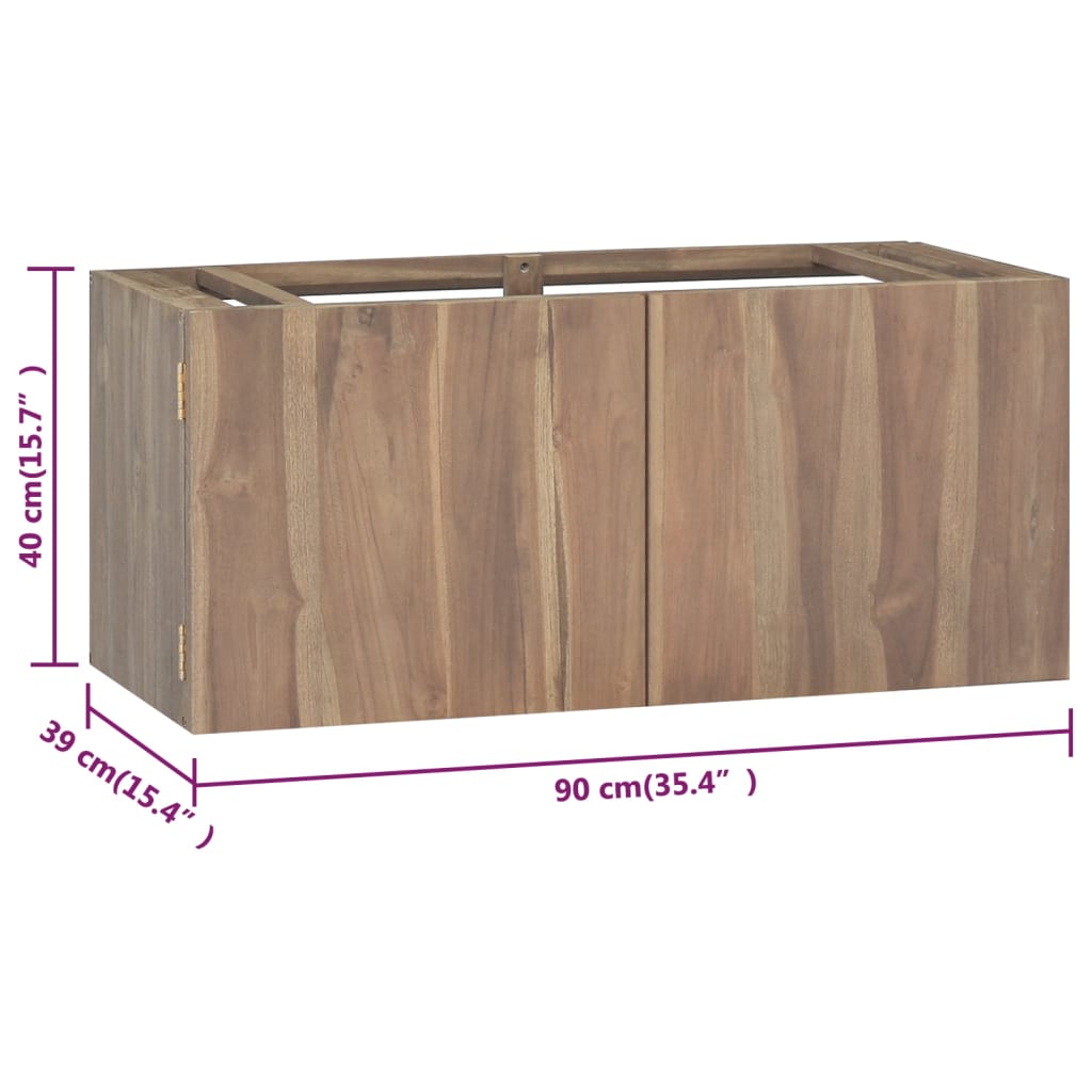 væghængt badeværelsesskab 90x39x40 cm massivt teaktræ
