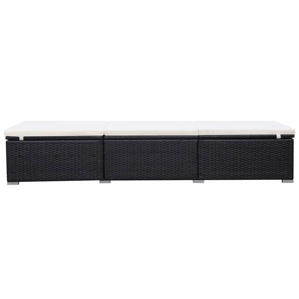 liggestol med cremefarvet hynde polyrattan sort