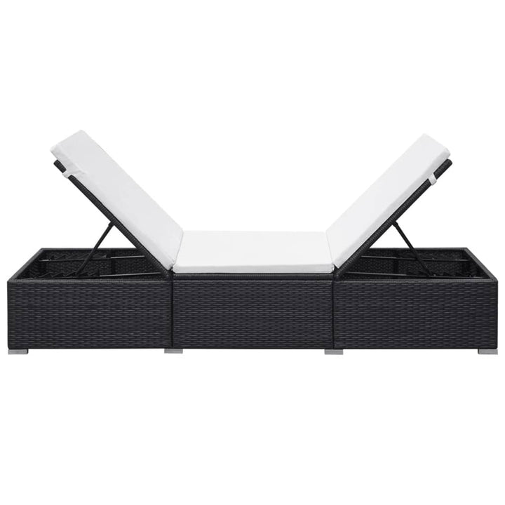 liggestol med cremefarvet hynde polyrattan sort
