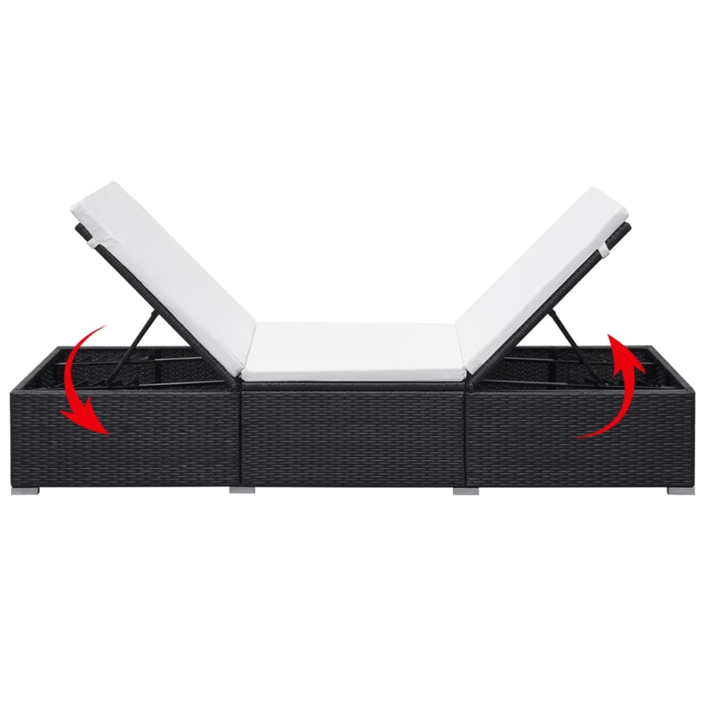 liggestol med cremefarvet hynde polyrattan sort