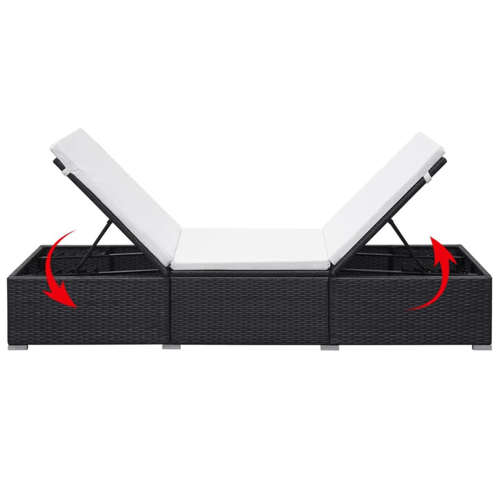 liggestol med cremefarvet hynde polyrattan sort