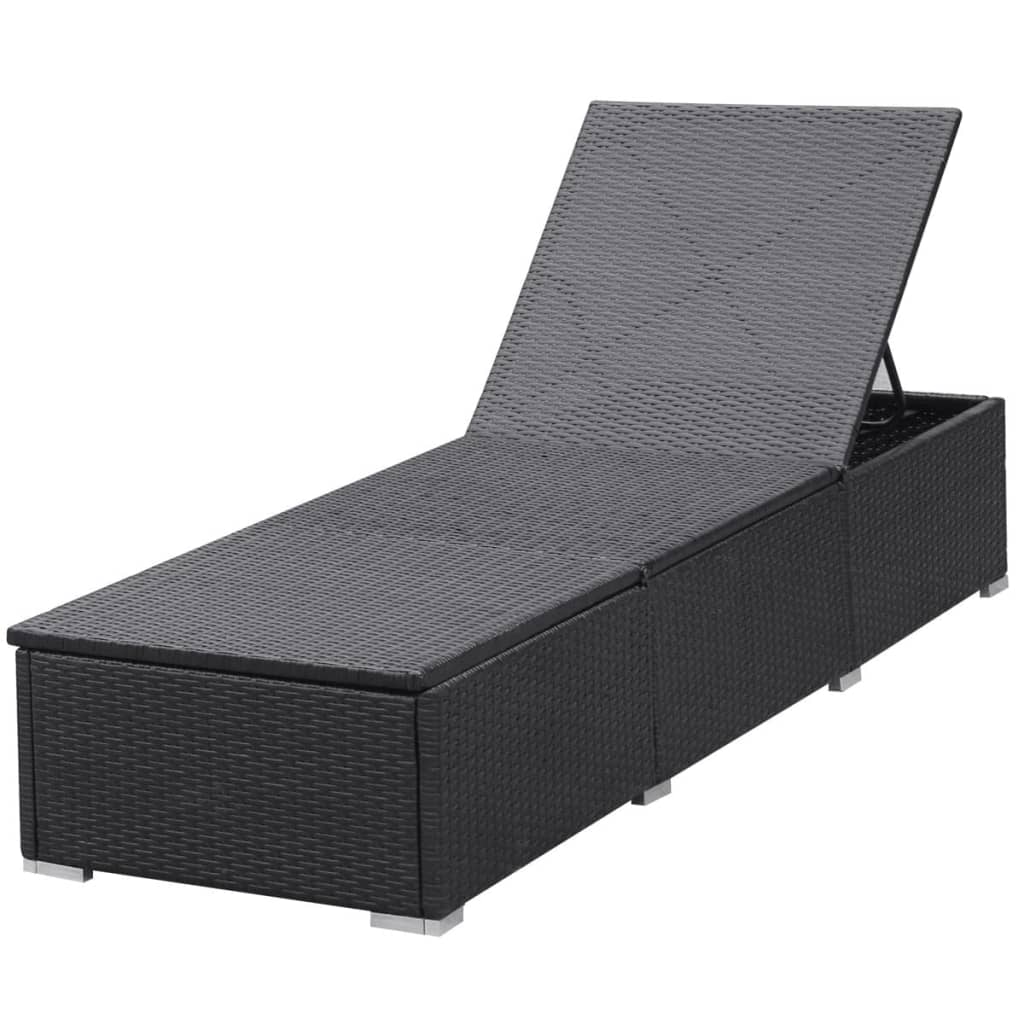 liggestol med cremefarvet hynde polyrattan sort