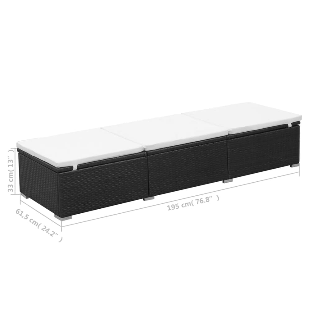 liggestol med cremefarvet hynde polyrattan sort