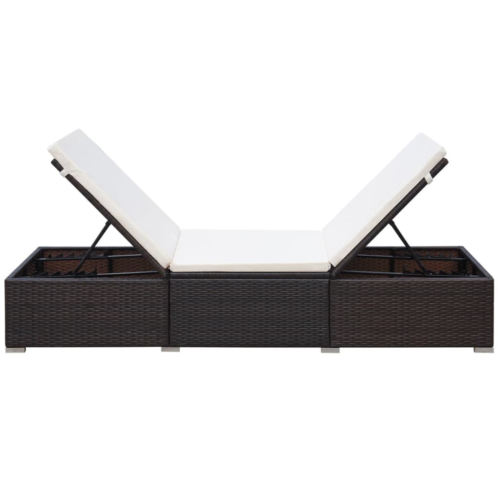 liggestol med cremefarvet hynde polyrattan brun